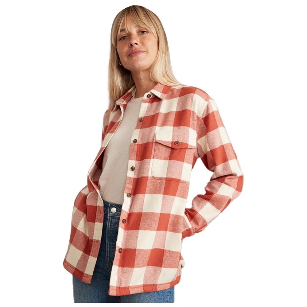 Marine Layer Riley Flannel Overshirt Plaid Jacket Rust Cream XSmall